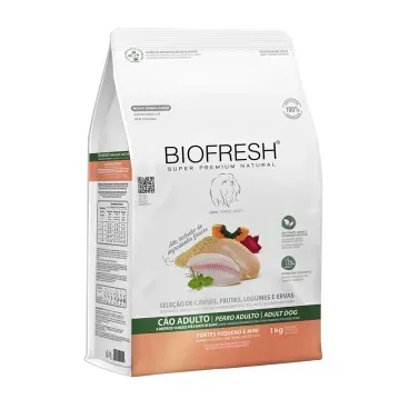 Racao-Biofresh-Caes-Adultos-Racas-Pequenas-e-Minis-1Kg-foto-da-parte-lateral-da-embalagem-de-racao