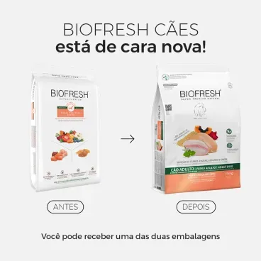 Racao-Biofresh-Caes-Adultos-Racas-Pequenas-e-Minis-15-Kg-foto-da-embalagem-antiga-e-da-nova
