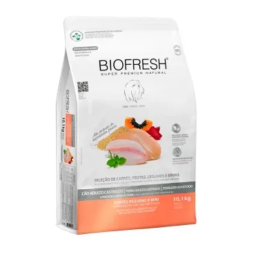 Racao-Biofresh-Caes-Castrados-Racas-Pequenas-e-Minis-101Kg-foto-da-parte-lateral-da-embalagem-de-racao-