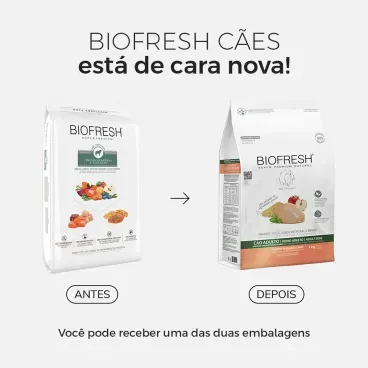 Racao-Biofresh-Caes-Adultos-Racas-Pequenas-e-Minis-Frango-1Kg-foto-da-embalagem-antiga-e-da-nova