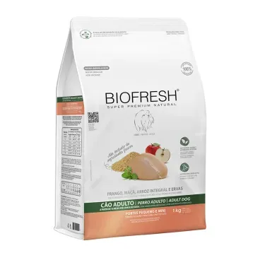 Racao-Biofresh-Caes-Adultos-Racas-Pequenas-e-Minis-Frango-1Kg-foto-da-parte-lateral-da-embalagem-de-racao