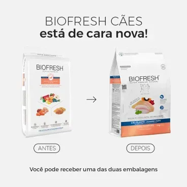 Racao-Biofresh-Caes-Filhotes-Racas-Pequenas-e-Minis-1Kg-foto-da-embalagem-antiga-e-da-nova