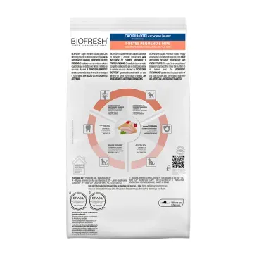 Racao-Biofresh-Caes-Filhotes-Racas-Pequenas-e-Minis-3Kg-foto-da-parte-de-tras-da-embalagem-da-racao