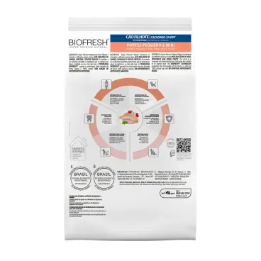 Racao-Biofresh-Caes-Filhotes-Racas-Pequenas-e-Minis-101Kg-foto-da-parte-de-tras-da-embalagem-da-racao
