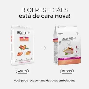 Racao-Biofresh-Light-Caes-Adultos-Racas-Pequenas-e-Minis-1Kg-foto-da-embalagem-antiga-e-da-nova-