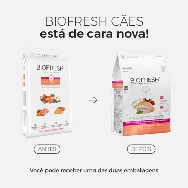 Racao-Biofresh-Light-Caes-Adultos-Racas-Pequenas-e-Minis-3Kg-foto-da-embalagem-antiga-e-da-nova