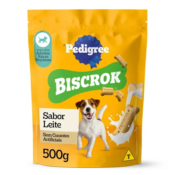 Biscoito Pedigree Biscrok para Cães Adultos Raças Pequenas Leite 500 g