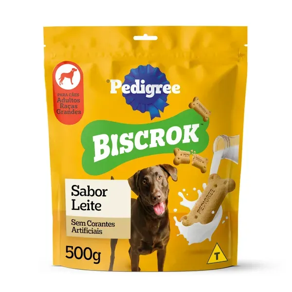 Biscoito Pedigree Biscrok para Cães Adultos Raças Grandes Leite 500g