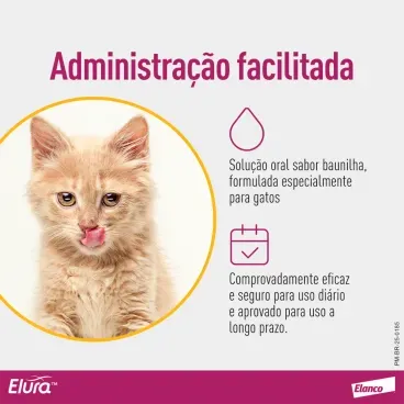Elura-Solucao-Oral-para-Gatos-20mg-ml-15ml-foto-de-gato-e-texto-com-especificacoes-d-medicacao