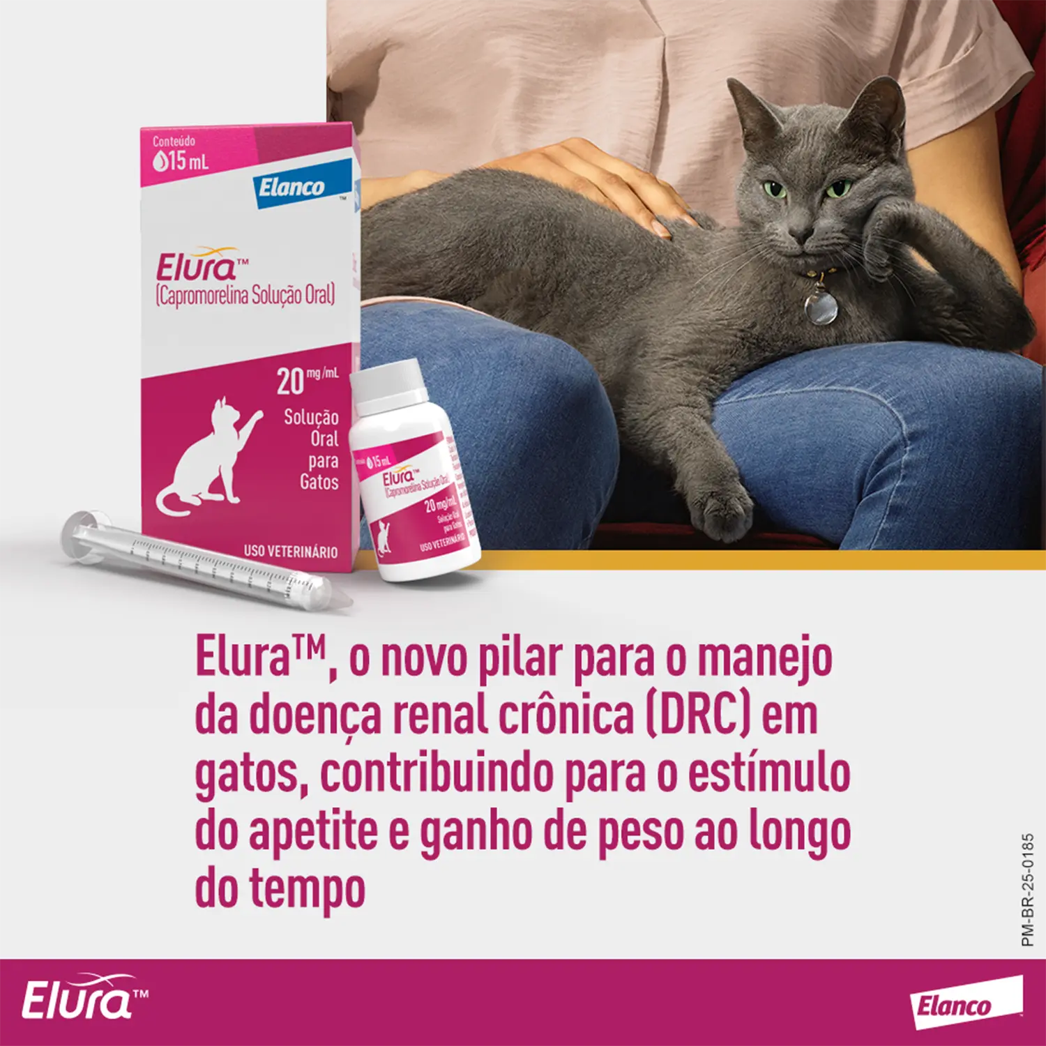 Elura-Solucao-Oral-para-Gatos-20mg-ml-15ml-foto-de-gato-e-medicacao-juntos-com-texto-informativo