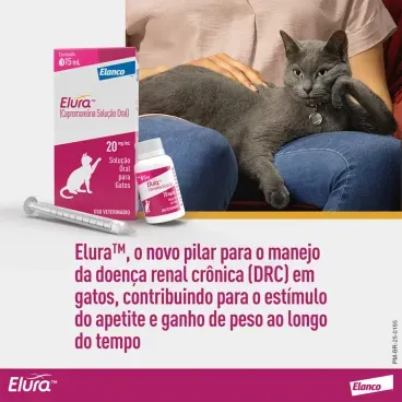 Elura-Solucao-Oral-para-Gatos-20mg-ml-15ml-foto-de-gato-e-medicacao-juntos-com-texto-informativo