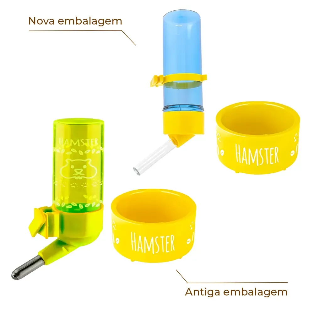 Kit Comedouro e Bebedouro Hamster Animalíssimo Amarelo