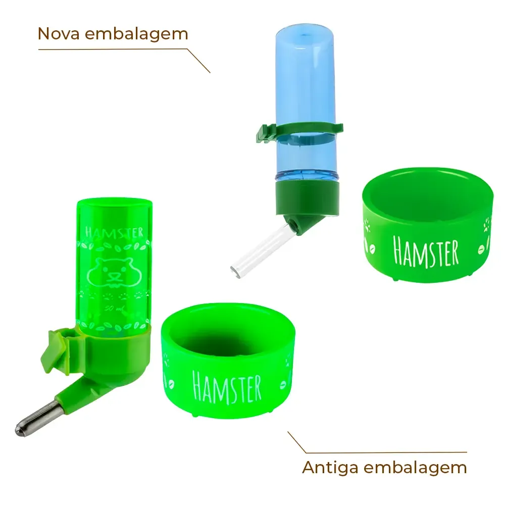 Kit Comedouro e Bebedouro Hamster Animalíssimo Verde