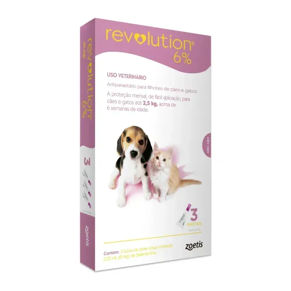 Antipulgas Revolution 6% para Cães e Gatos até 2,5kg 3 pipetas