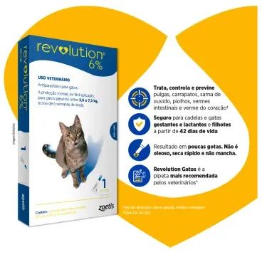 2-Antipulgas Revolution 6- para Gatos de 2,6kg a 7,5kg 1 pipeta
