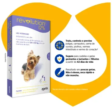2Antipulgas Revolution 12- para Caes de 2,6kg a 5kg 1 pipeta