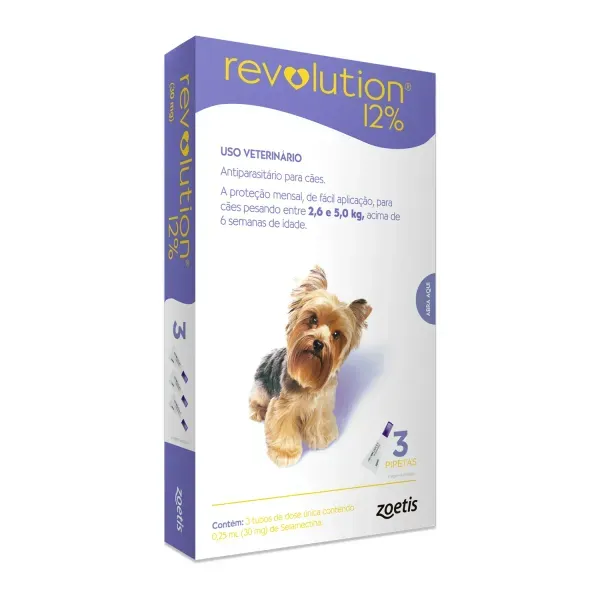 Antipulgas Revolution 12% para Cães de 2,6kg a 5kg 3 pipetas