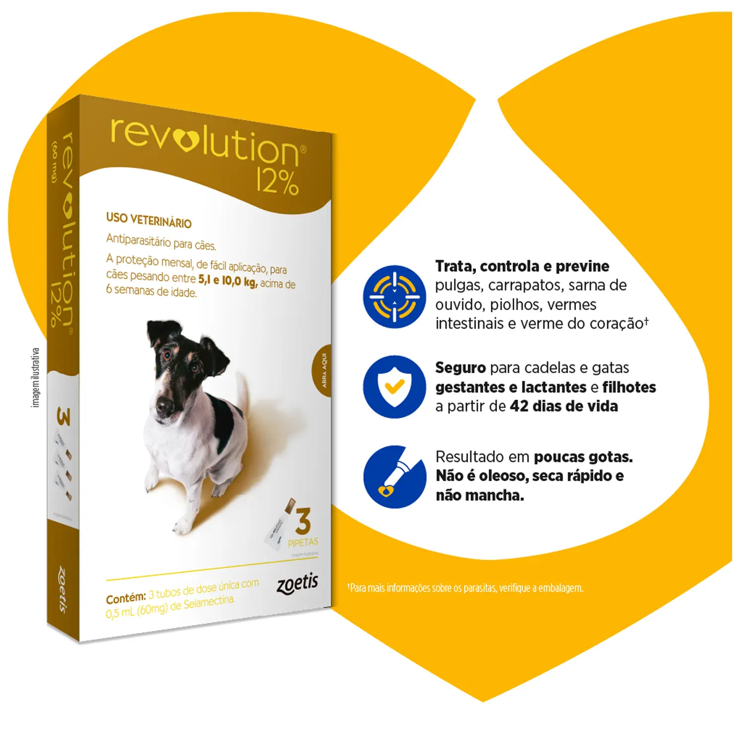 2-Antipulgas Revolution 12- para Caes de 5,1kg a 10kg 3 pipetas