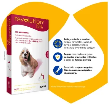 2-Antipulgas Revolution 12- para Caes de 10,1kg a 20kg 1 pipeta