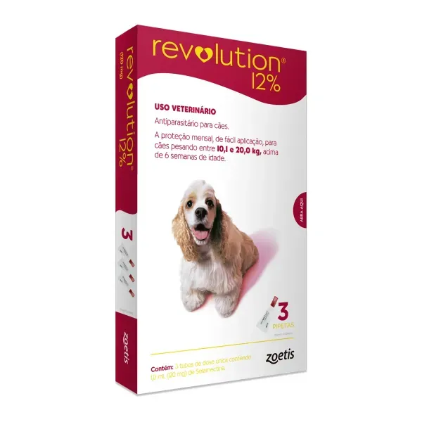 Antipulgas Revolution 12% para Cães de 10,1kg a 20kg 3 pipetas