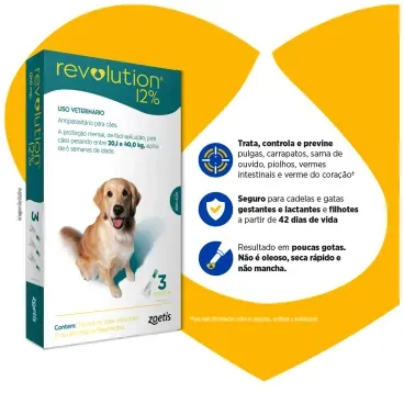2-Antipulgas Revolution 12- para Caes de 20,1kg a 40kg