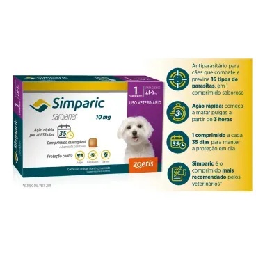 2-Antipulgas Simparic 10mg Para Caes 2,6 a 5kg