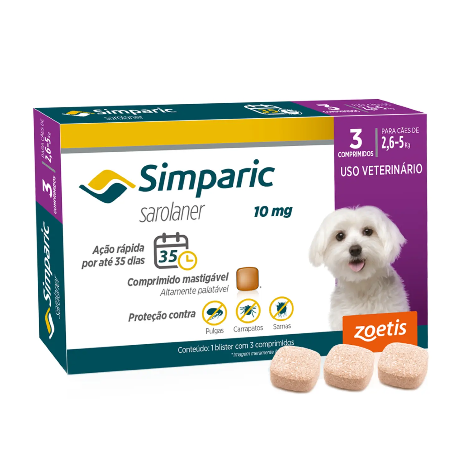 Antipulgas Simparic 10mg para Cães 2,6 a 5kg