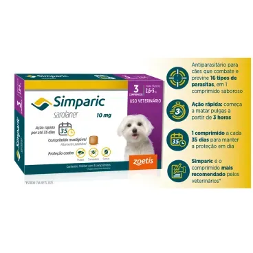 2-Antipulgas Simparic 10mg para Caes 2,6 a 5kg