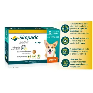 2-Antipulgas Simparic 40mg para Caes 10 a 20kg