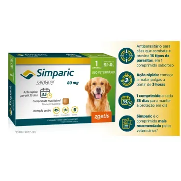 2-Antipulgas Simparic 80mg para Caes 20 a 40kg
