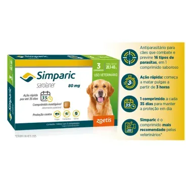 2-Antipulgas Simparic 80mg para Caes 20 a 40kg