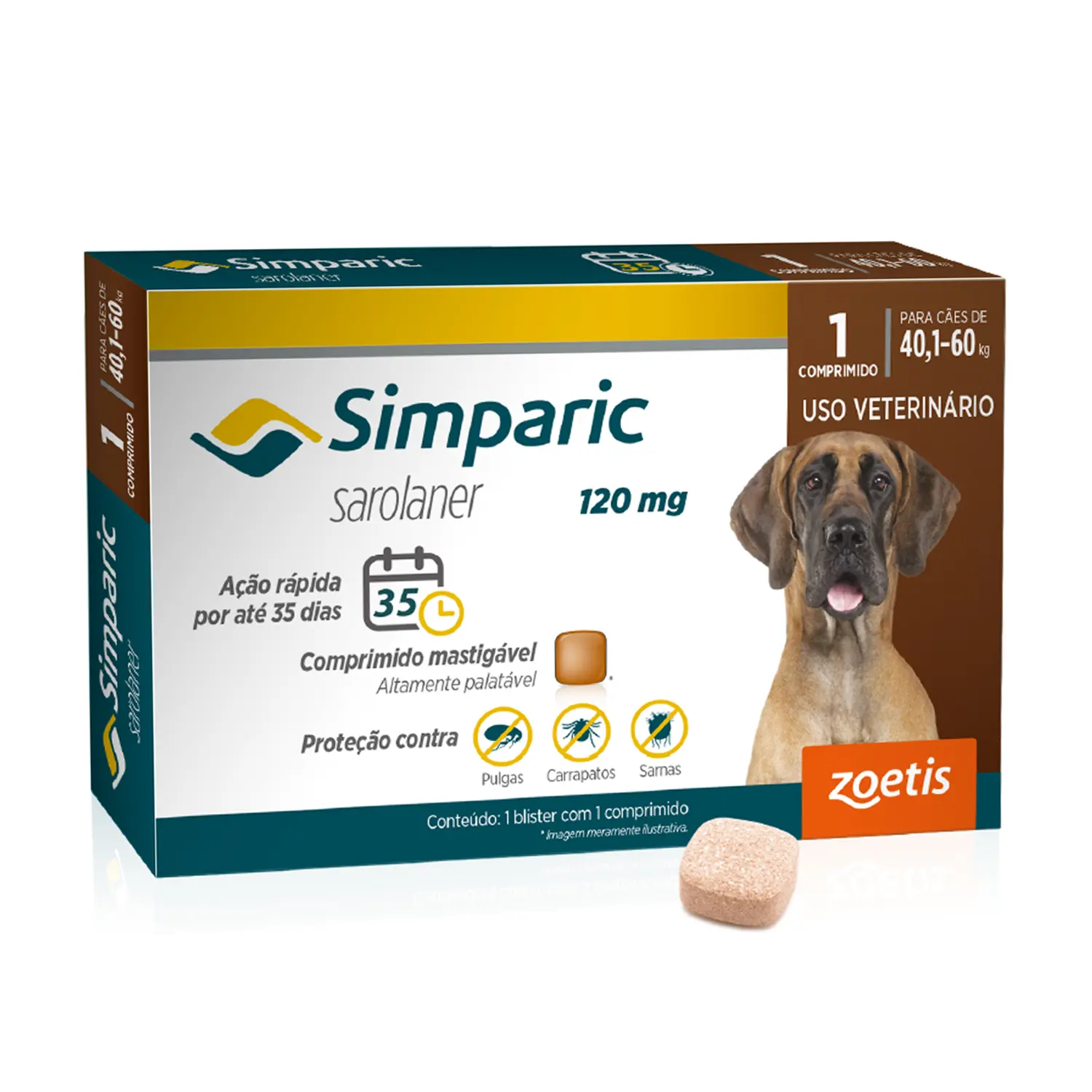 Antipulgas Simparic 120mg para Cães 40 a 60kg