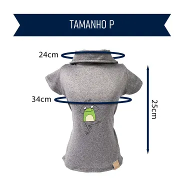 Polo-Malha-Sapo-Cinza-Fabrica-Pet-tamanho-P-foto-explicativa-de-tabela-com-as-medidas-para-cada-tamanho-de-cachorro