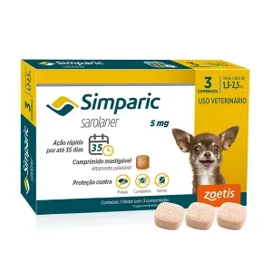 Antipulgas Simparic 5mg para Cães 1,3 a 2,5kg