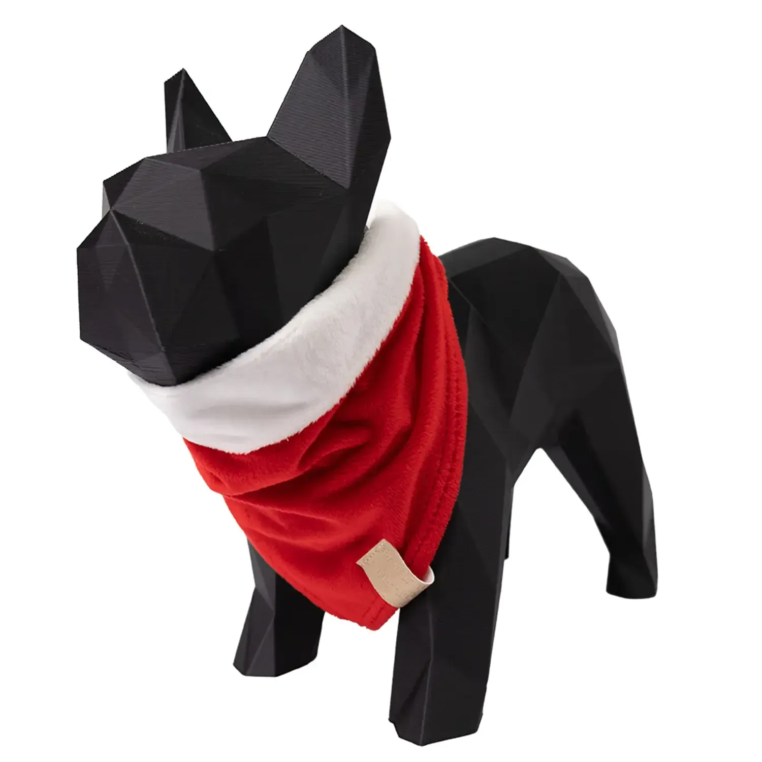 Bandana-Natal-Vermelha-Fabrica-Pet-tamanho-G-foto-da-bandana-no-manequim-em-forma-de-cachorro-na-parte-da-frente-de-outro-angulo