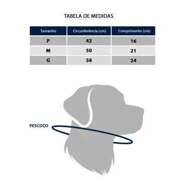 Bandana-Natal-Vermelha-Fabrica-Pet-tamanho-G-foto-explicativa-de-tabela-com-as-medidas-para-cada-tamanho-de-cachorro