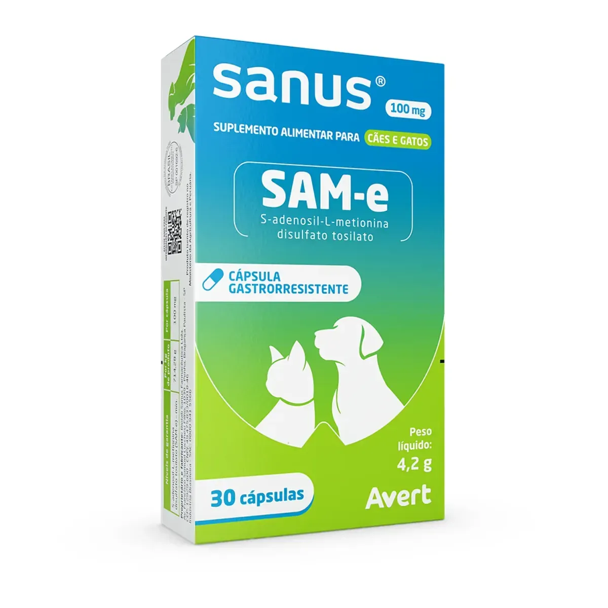 Sanus 100 mg para Cães e Gatos Avert 30 cápsulas