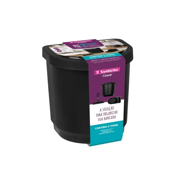 Conjunto Pia Limpa Casar Sanremo Preto 3 peças