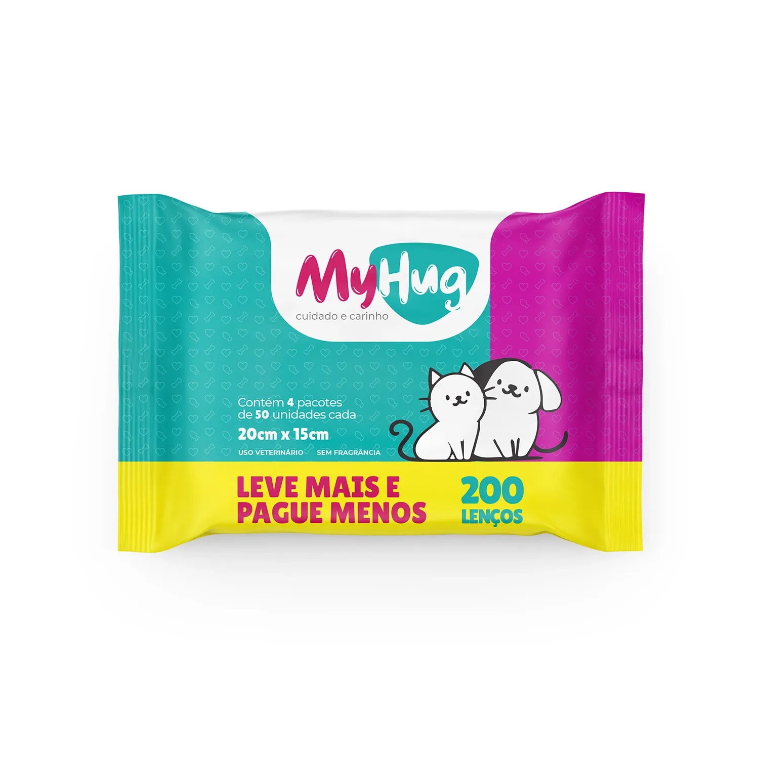Lenço Umedecido Cães e Gatos MyHug - 4 pacotes 50 uni