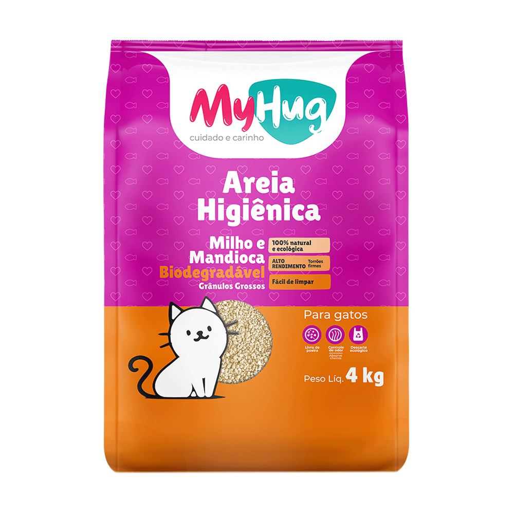 Areia Higiênica MyHug Milho e Mandioca Grânulos Grossos