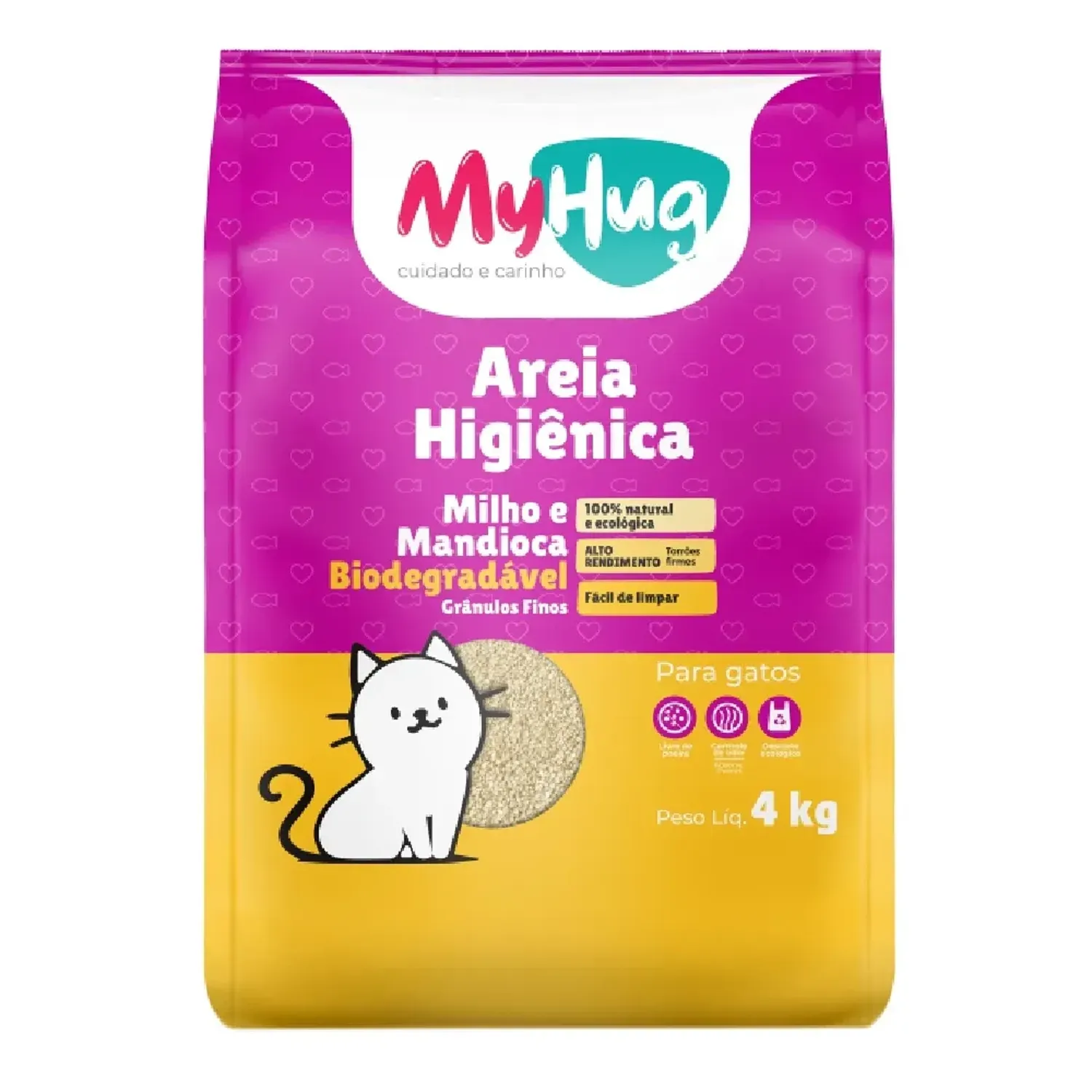 Areia Higiênica MyHug Milho e Mandioca Grânulos Finos