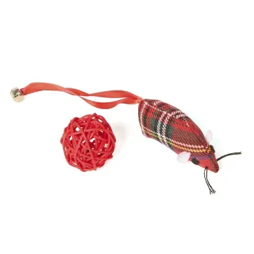 Brinquedo-Ratinho-e-Bola-com-Guizo-Savana-Pet-Vermelho