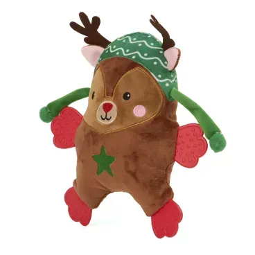 Brinquedo-Pelucia-com-Mordedor-Rena-com-Gorro-Savana-Pet-Marrom-de-lado