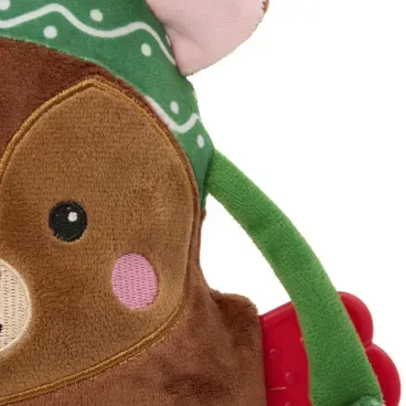 Detalhes-do-rosto-do-Brinquedo-Pelucia-com-Mordedor-Rena-com-Gorro-Savana-Pet-Marrom