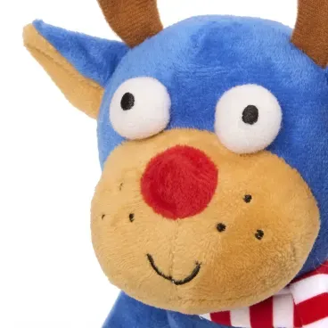 Detalhes-do-rosto-do-Brinquedo-Pelucia-Rena-Azul-com-Cachecol-Savana-Pet