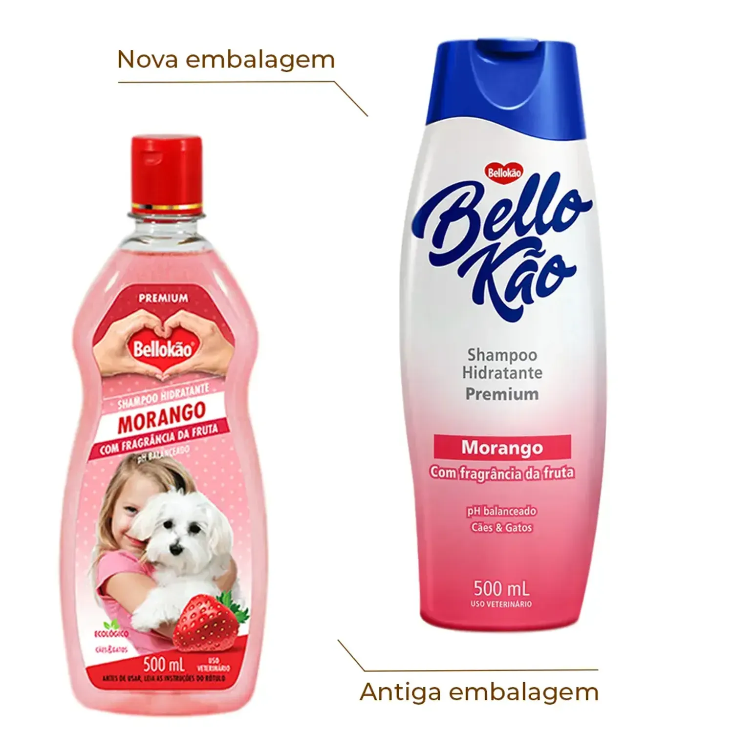 2-Shampoo para Caes e Gatos Morango Bellokao 500ml