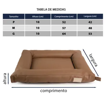 Tabela-de-medidas-da-Cama-Flat-Cordoba-Fabrica-Pet-Marrom-Tamanho-P-M-e-G