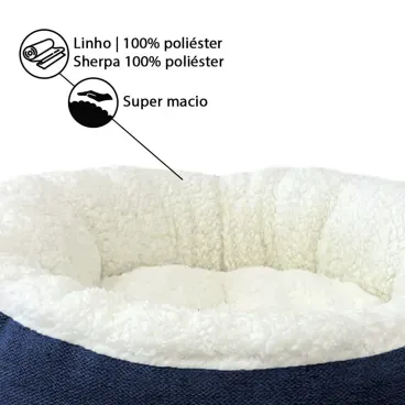 Cama-Snow-para-Caes-e-Gatos-Fabrica-Pet-Azul-detalhes-do-tecido-em-Linho-e-Sherpa