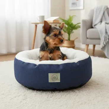 Pet-de-pequeno-porte-sentado-dentro-da-Cama-Snow-para-Caes-e-Gatos-Fabrica-Pet-Azul