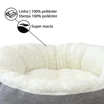 Detalhes-do-tecido-em-linho-e-sherp-da-Cama-Snow-para-Caes-e-Gatos-Fabrica-Pet-Cinza